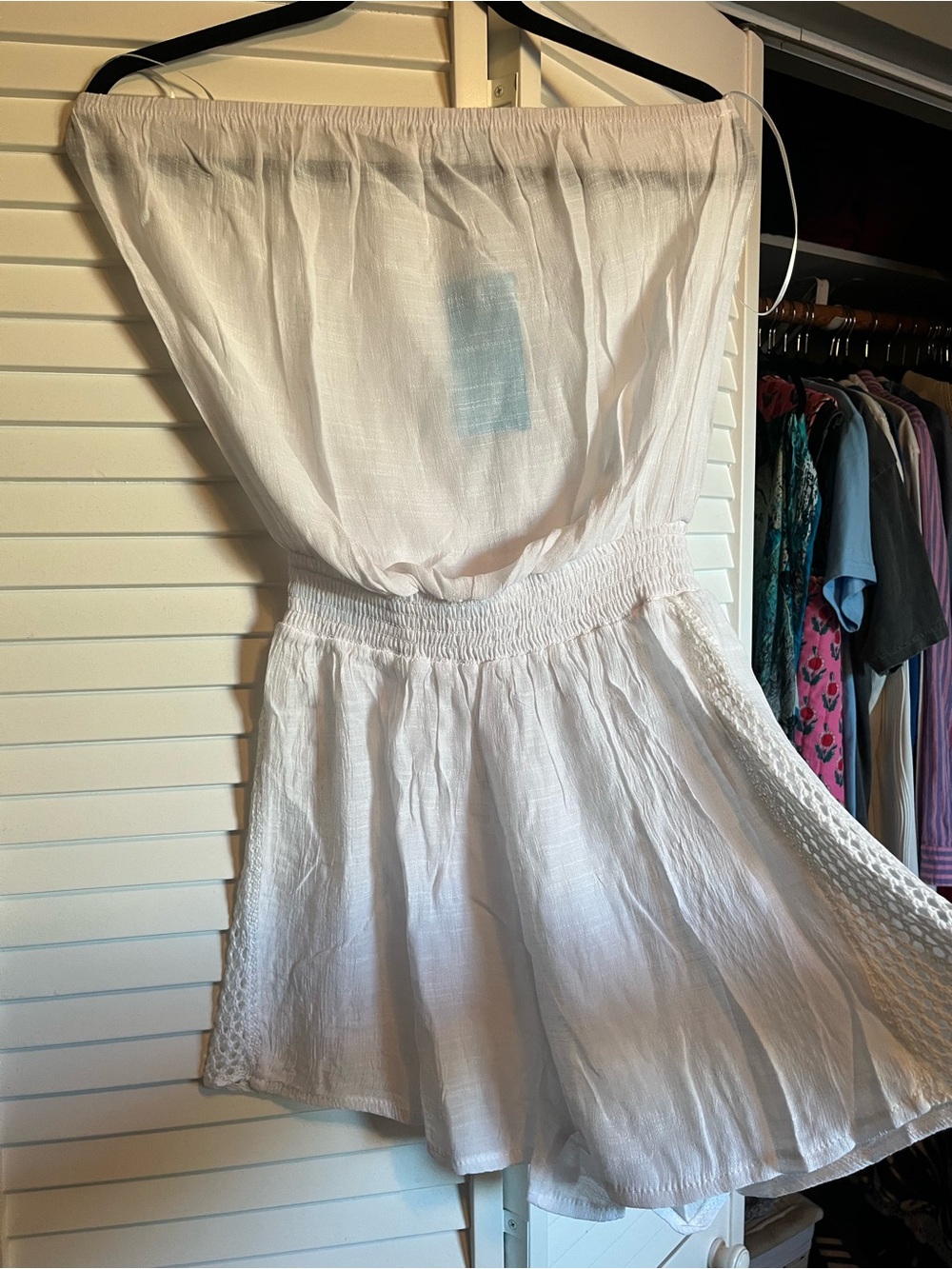 Strapless White Smocked-Waist Romper
